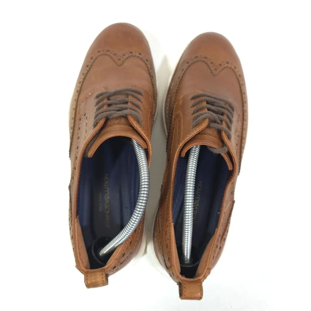 Cole Haan GrandEvolution Wingtip Oxford Brown Leather Dress Shoes Size 9M